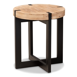 Baxton Studio Horace Rustic and Industrial Natural Brown Finished Wood and Black Finished Metal End Table